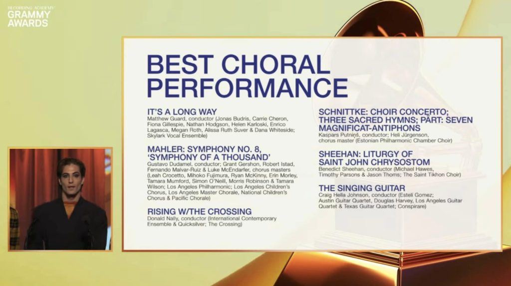 List of Nominees for Best Choral Performance, including "It's a Long Way" by Skylark Vocal Ensemble