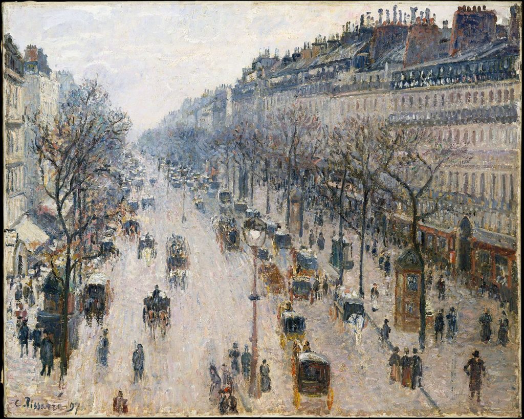 “The Boulevard Montmartre on a Winter Morning” (1897) by Camille Pissarro.